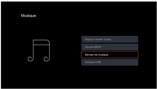 DENON DRA900H - Utilisez le curseur haut/bas pour selectionner "Serveurs de musique", puis appuyez sur ENTER. - 1