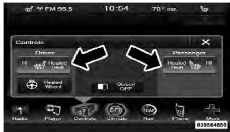 DODGE Charger (2013) - Fonctionnement des sièges chauffants avant – véhicules équipés du système Uconnect Touch ^MC 8.4 et 8.4 avec navigation - 3