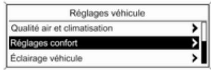 Réglages véhicule Qualité air et climatisation Réglages confort Éclairage véhicule