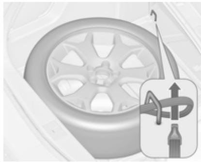 OPEL Meriva (2014-2017) - Rangement d'une roue remplacée dans le coffre à l'aide d'une sangle - 1