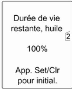Durée de vie restante, huile 100% App. Set/Clr pour initial.