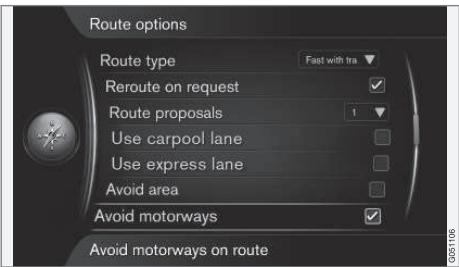 VOLVO Sensus (2015) système multimédia - Options itinétaire - adapter l'itinétaire - 1