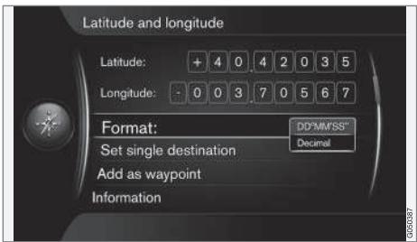 VOLVO Sensus (2015) système multimédia - Recherche par latitude/longitude - 2