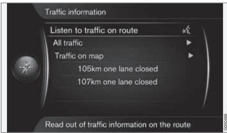 VOLVO Sensus (2015) système multimédia - Écouter les informations routières le long de l'itinétaire - 1
