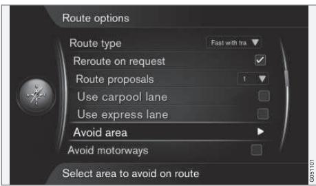 VOLVO Sensus (2015) système multimédia - Options itinétaire - éviter une zone - 1