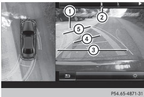 Mercedes-Benz Classe E Coupé (2016-2020) - Vue de dessus et image fournie par la camera de recul - 1