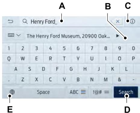FORD Explorer (2021) - Définition d'une destination à l'aide de l'écran de saisie de texte - 1