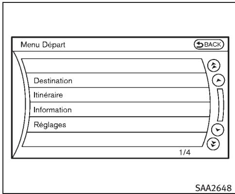 INFINITI EX (2010) - MENU DÉPART (modèles avec système de navigation) - 1
