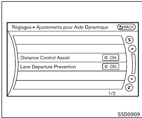 INFINITI EX (2010) - Réglage d'activation/de désactivation du système LDP : - 1