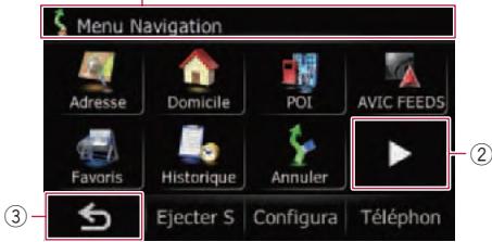 SUBARU Forester (2008-2010) Système audio et de navigation - Utilisation des écans du menu (par ex., l'écran "Menu Navigation") - 1
