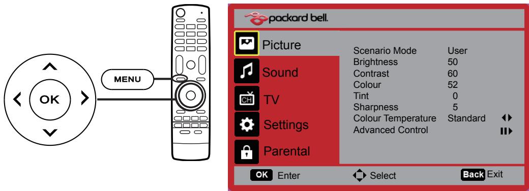 PACKARD BELL MAESTRO 220 TV - Navigation dans les menus OSD à l'aide de la télécommande - 1