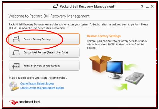 PACKARD BELL ONETWO XX.U90 [U91] - Restaurer les paramètres d'usine avec packard bell recovery management - 1