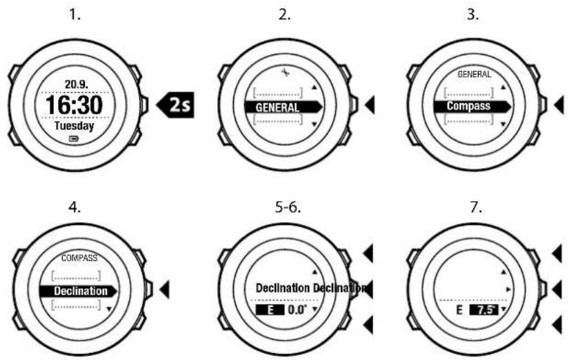 SUUNTO Ambit2 S - Réglage de la valeur de declinaison magnétique - 1