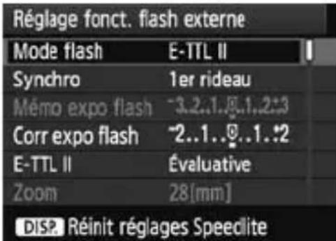 CANON Speedlite 270 EX II - Réglage des fonctions de flash en utilisant le menu de l'appareil photo - 1