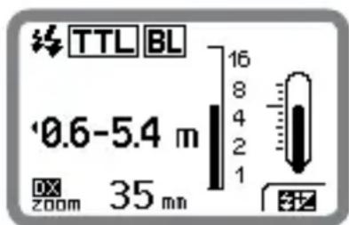 TTL BL '0.6-5.4 m 16 8 4 2 1 35 mm ZOOM 35 mm