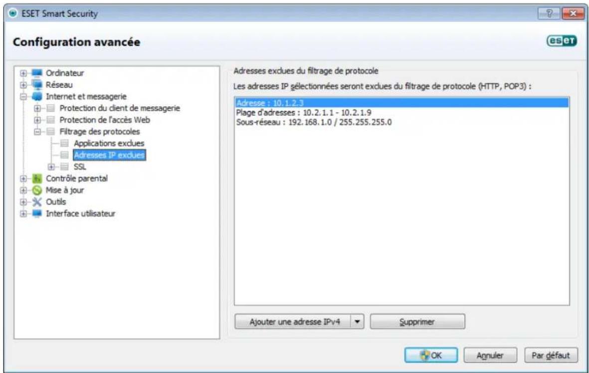 ESET Smart Security 5 - Adresses exclues - 1