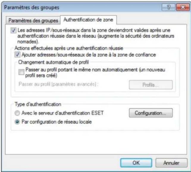 ESET Smart Security 5 - Authentication de zone - Configuration du client - 1