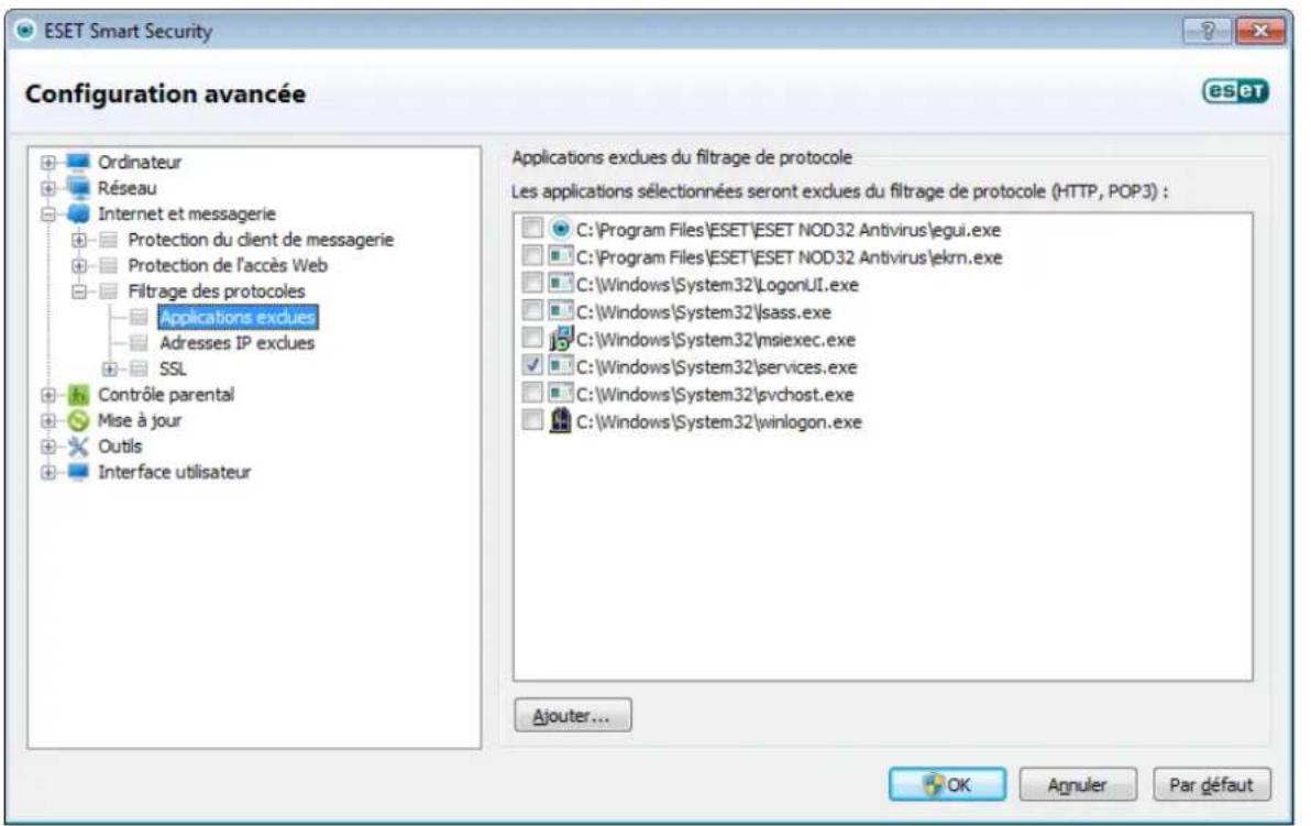 ESET Smart Security 5 - Applications exclues - 1