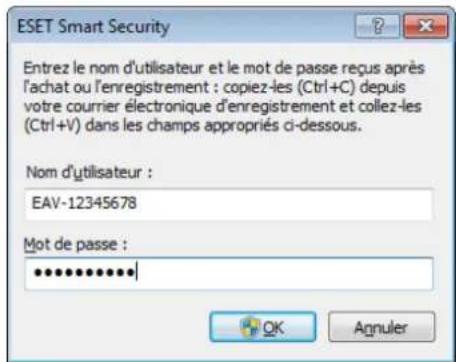 ESET Smart Security 5 - Saisie du nom d'utilisateur et du mot de passer - 1