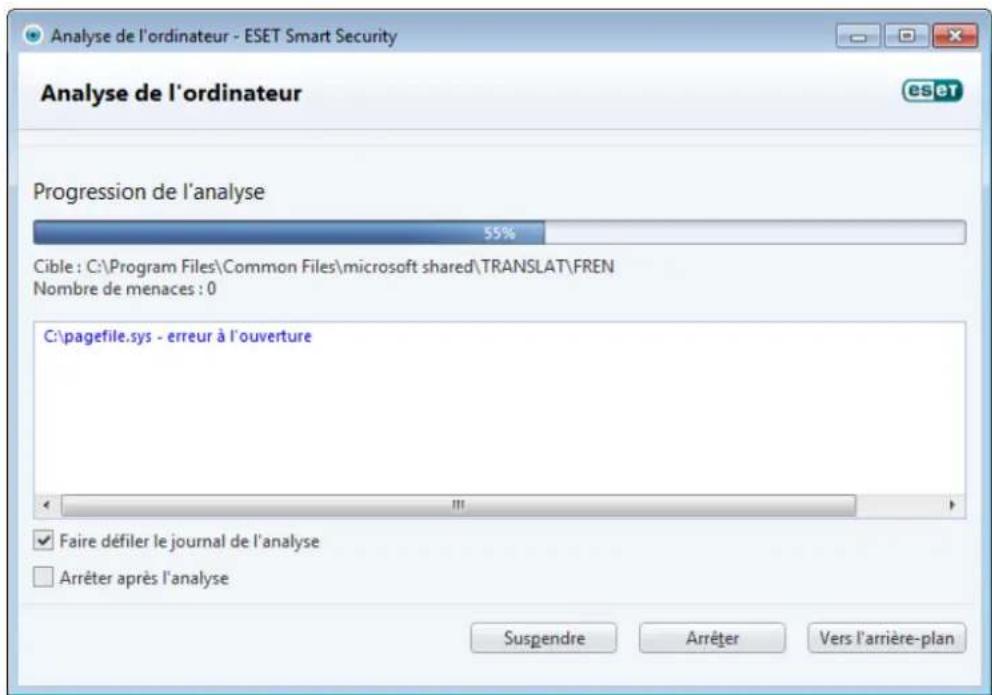 ESET Smart Security 5 - Progression de I'analyse - 1