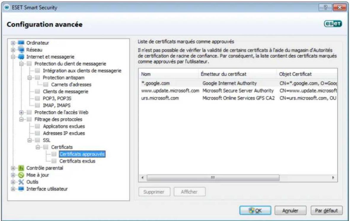 ESET Smart Security 5 - Certificates approuvés - 1