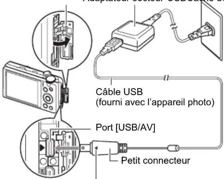 CASIO Exilim EXZR300 - Raccordez le câble USB à l'appareil photo. - 1