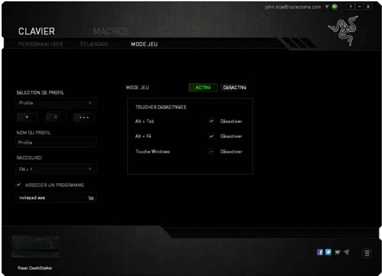 RAZER DeathStalker - Onglet Mode Jeu - 1