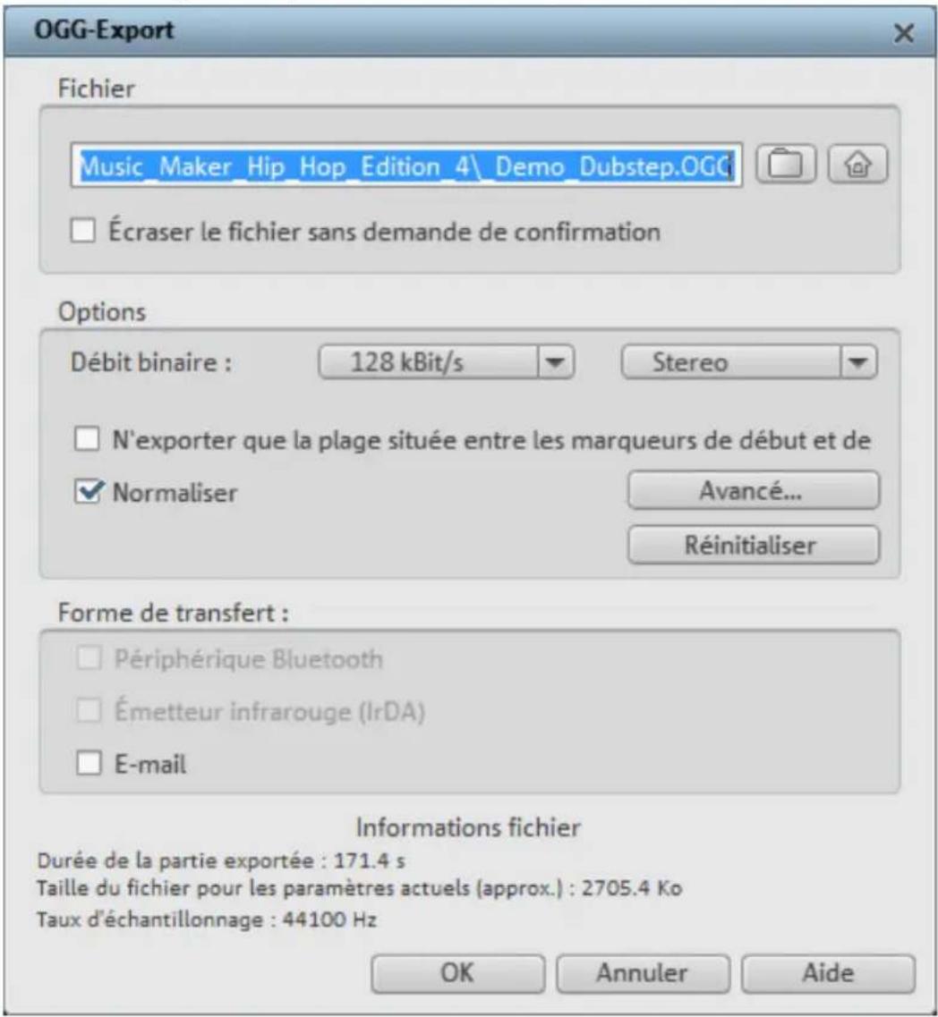 MAGIX Music Maker 2013 - Boîte de dialogue d'exportation audio - 1