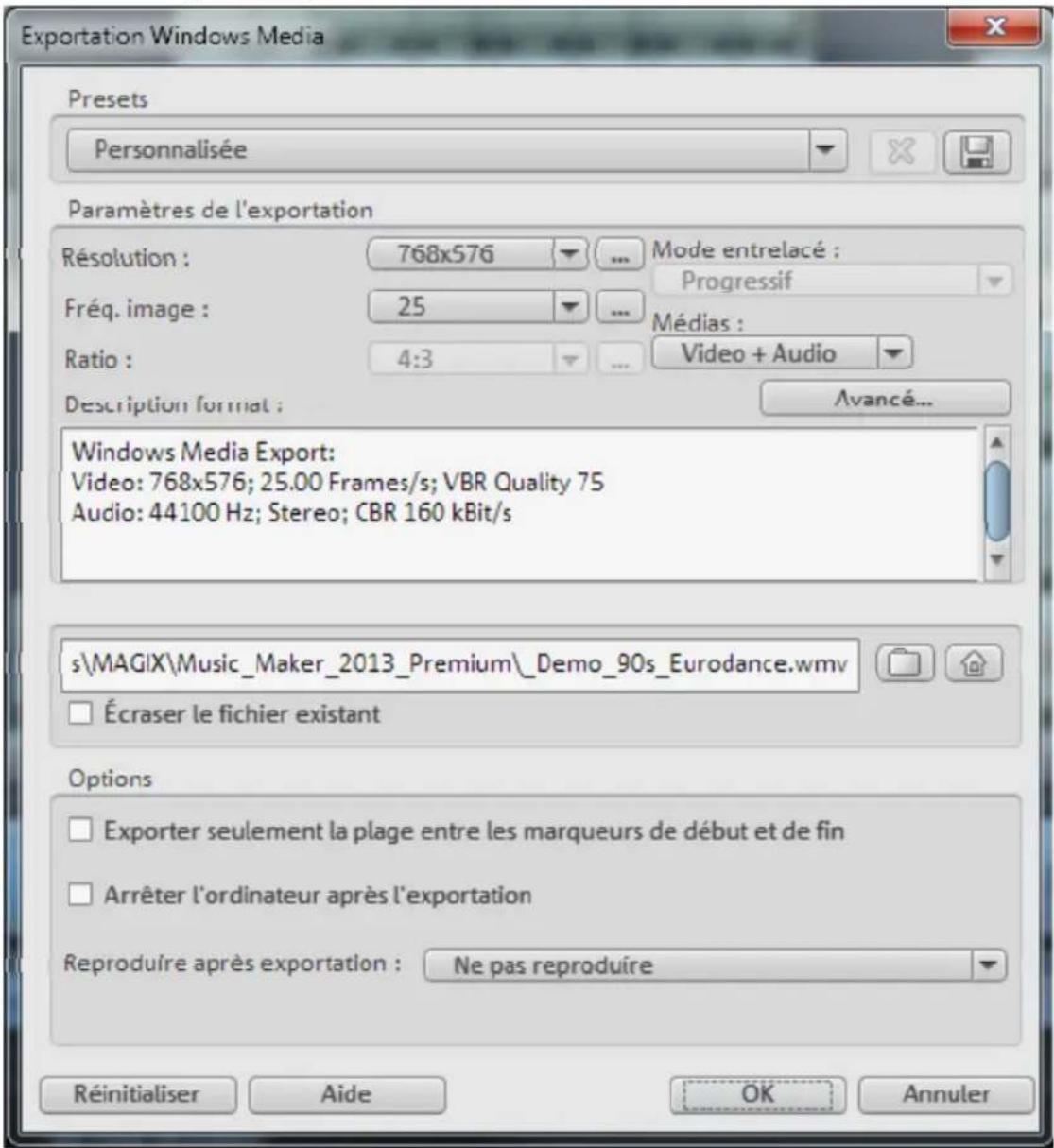MAGIX Music Maker 2013 - Boîte de dialogue d'exportation video - 1
