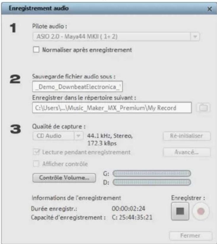 MAGIX Music Maker 2013 - Boîte de dialogue « Enregistrement audio » - 1