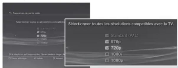 SONY PlayStation 3 Slim - Sélectionnéz les résolutions prises en charge par le téléviseur, puis appuyez sur la touche - 1