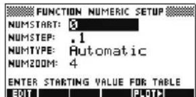 HP 39gs - Configuration du tableau de valeurs (écran de configuration numérique) - 1