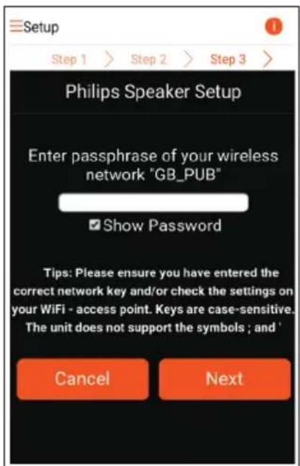 PHILIPS Fidelio AW5000 - Option 2: configuration par l'intermédiaire d'un routeur Wi-Fi autre que WPS et d'un apparéil Android - 7