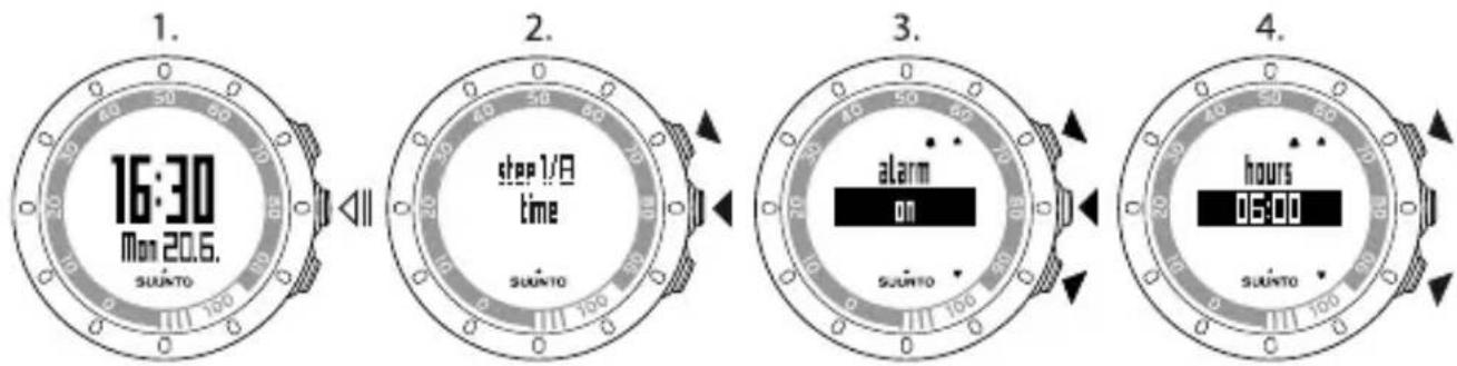 SUUNTO Quest - Exemple: réglage des paramètres de l'alarme - 1