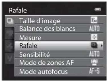 NIKON Coolpix S9300 - Options disponibles en mode de prise de vue en Rafale - 1