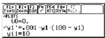TEXAS INSTRUMENTS TI89 - Saisie des conditions initiales dans l'éditeur Y= - 1