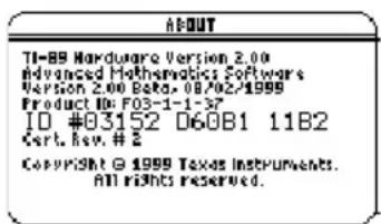 TEXAS INSTRUMENTS TI89 - Affichage de l'écran "About" Affichage de l'écran "About" - 2