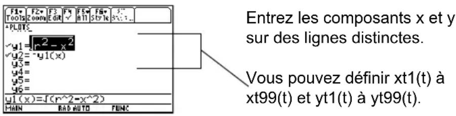 TEXAS INSTRUMENTS TI89 - Définition des équations paramétriques dans l'éditeur Y= - 1