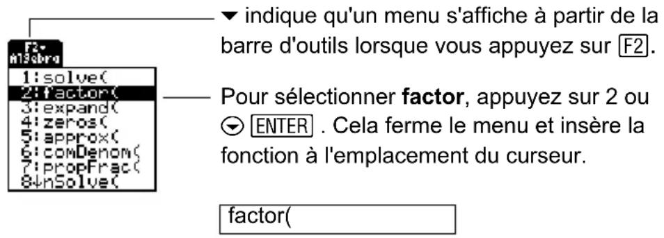 TEXAS INSTRUMENTS TI89 - Sélection d'une option dans un menu Sélection d'une option dans un menu - 1