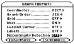 TEXAS INSTRUMENTS TI89 - Affichage des réglages de format graphique Affichage des réglages de form - 1