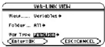 TEXAS INSTRUMENTS TI89 - Changez l'affichage de façon à n'avoir à l'écran que les variables de type fonction. - 1