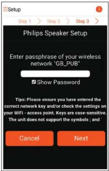 PHILIPS Fidelio AW3000 - Option 2 : configuration par l'intermédiaire d'un routeur Wi-Fi autre que WPS et d'un appareil Android - 6