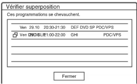 Vérifier superposition Ces programmations se chevauchent. Ven 29.10 20:30-21:30 DEF DVD SP PDC/VPS Ven DVD SLR21:00-22:00 GHI PDC/VPS Fermer