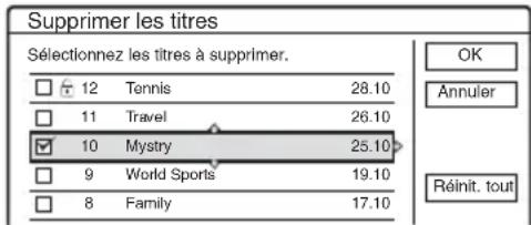 Supprimer les titres Sélectionnez les titres à supprimer. 12 Tennis 28.10 11 Travel 26.10 10 Mystry 25.10 9 World Sports 19.10 8 Family 17.10 OK Annuler Réinit. tout