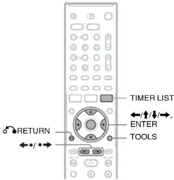 TIMER LIST ←/↑/↓/→, ENTER TOOLS RETURN