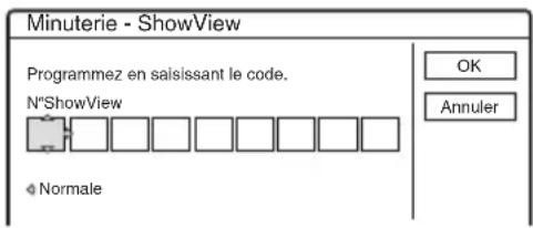 Minuterie - ShowView Programmez en saisissant le code. N°ShowView OK Annuler ♦ Normale