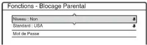 Fonctions - Blocage Parental Niveau : Non Standard : USA Mot de Passe