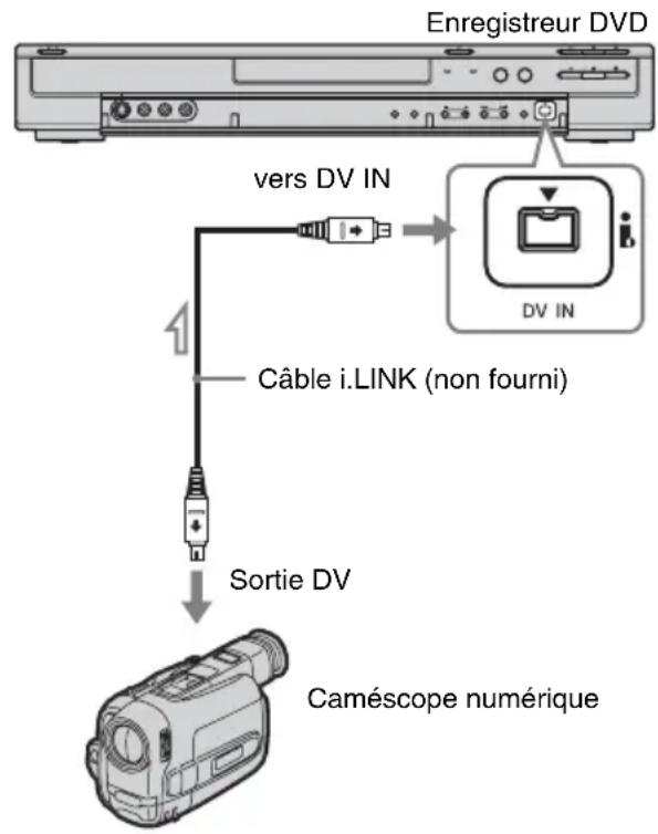 Enregistreur DVD vers DV IN Câble i.LINK (non fourni) Sortie DV Caméscope numérique