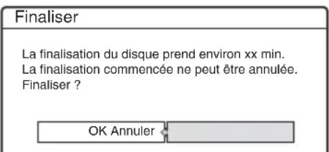 Finaliser La finalisation du disque prend environ xx min. La finalisation commencée ne peut être annulée. Finaliser ? OK Annuler