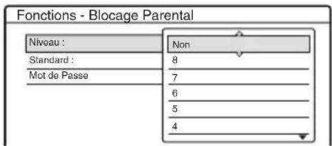 Fonctions - Blocage Parental Niveau : Non Standard : 8 Mot de Passe 7 6 5 4
